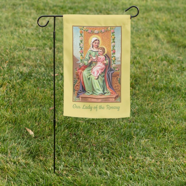 2-sided Our Lady of the Rosary with Christ Child Garden Flag (In SItu)