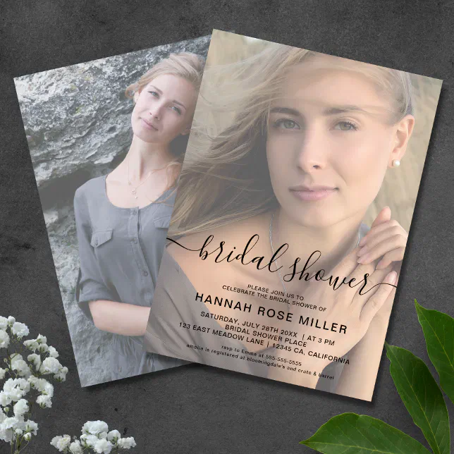 2 Sided Photo Bridal Shower Wedding Faux Vellum Invitation Zazzle