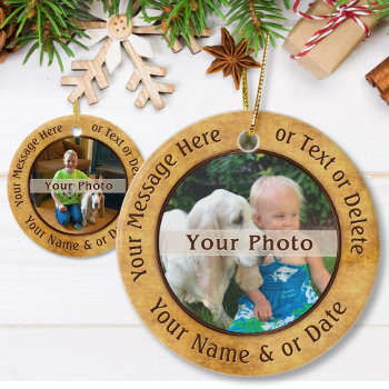 2 Sided Photo Ornaments. 6 Text Boxes  2 Pictures Ceramic Ornament by LittleLindaPinda at Zazzle