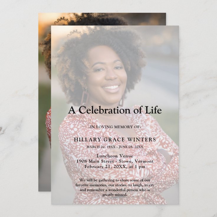 2 Sided Photo Personalized Celebration of Life Invitation | Zazzle