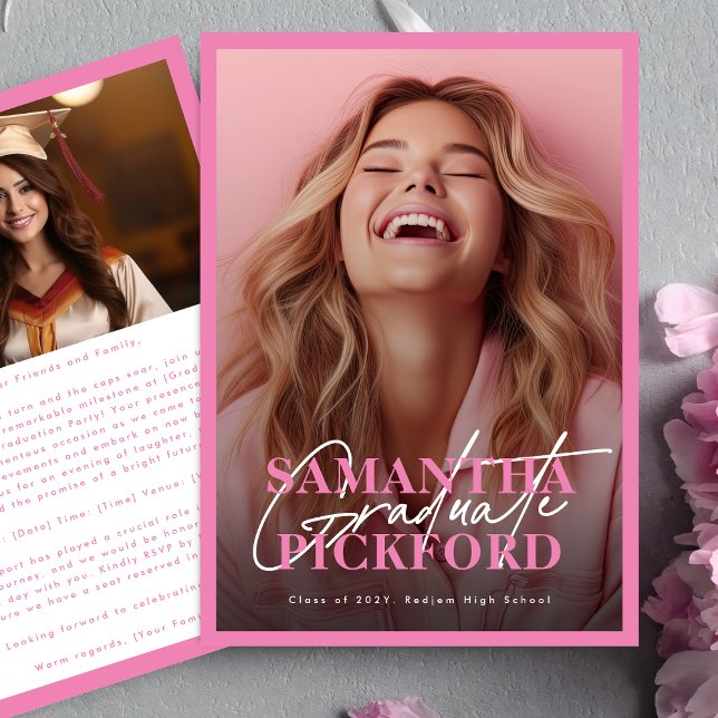2 Sided Photo Pink College Graduation Party Invitation (Creator Uploaded)