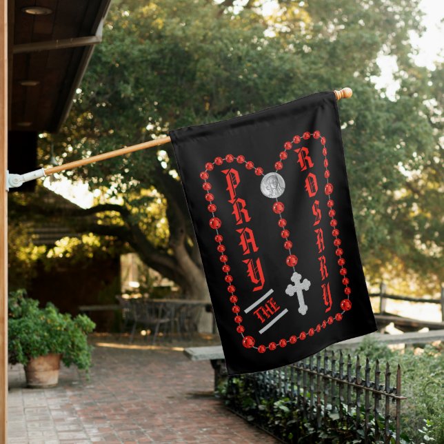 2-sided Pray the Rosary (Traditional Sorrowful) House Flag (In SItu)