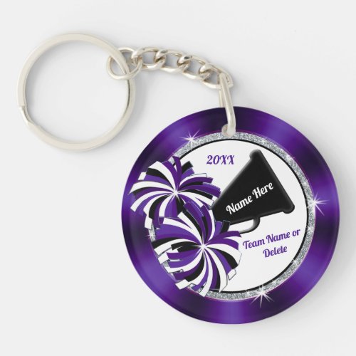 2 Sided Purple White Black Cheer Keychains