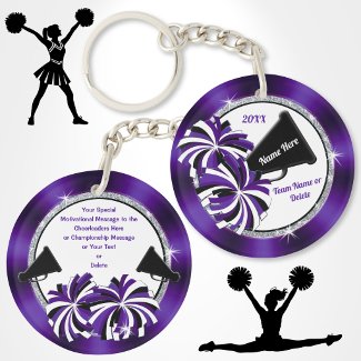 2 Sided, Purple, White, Black, Cheer Keychains