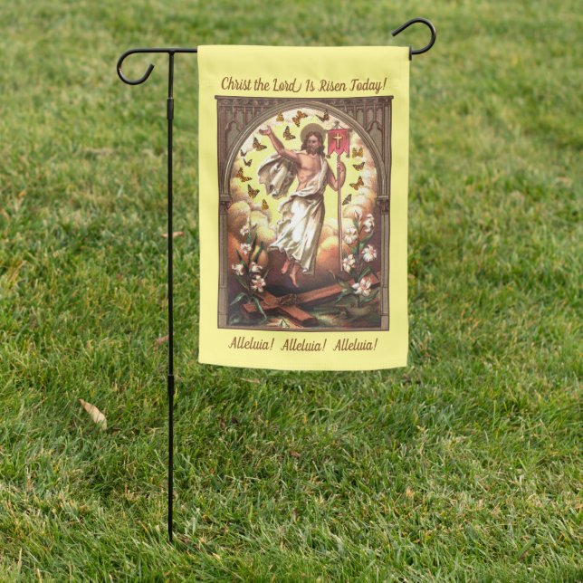 2-sided Risen Christ Flutter of Butterflies Easter Garden Flag (In SItu)