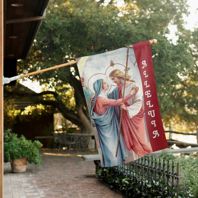 2-sided Risen Christ Greets His Mother Easter House Flag (In SItu)