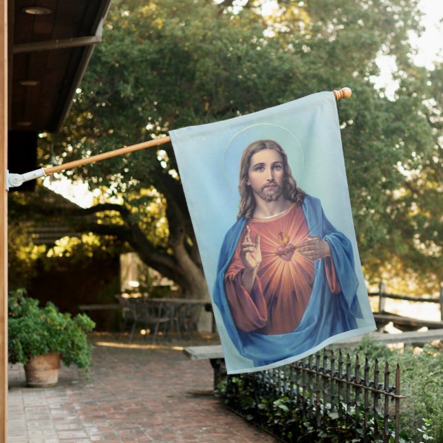 2-sided Sacred Heart of Jesus House Flag (In SItu)
