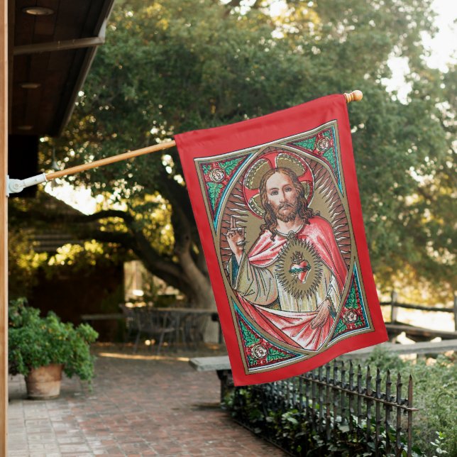 2-sided Sacred Heart of Jesus (SHJ) House Flag (In SItu)