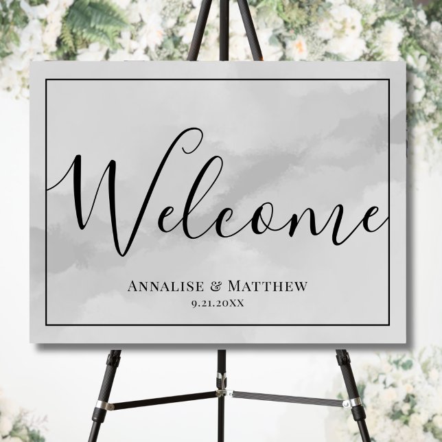 2 Sided Simple Elegant Gray Wedding Welcome Sign (2 Sided Simple Elegant Gray Wedding Welcome Sign)