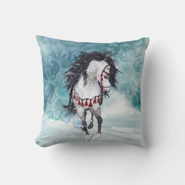 2-sided Snow Horse Throw Pillow (Front)
