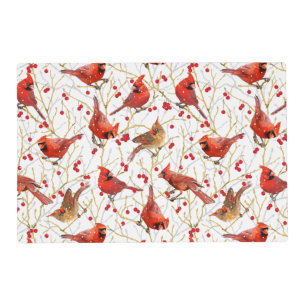 2-Sided Snowy Winter Cardinals Christmas Placemat