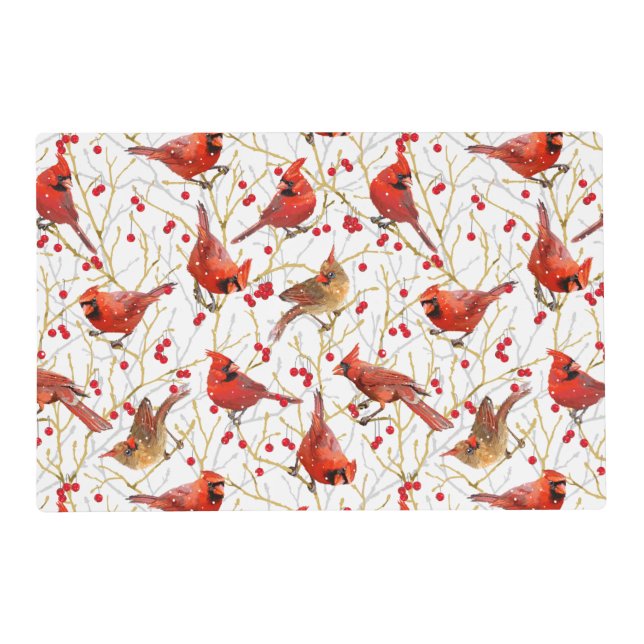 2-Sided Snowy Winter Cardinals Christmas Placemat (Front)