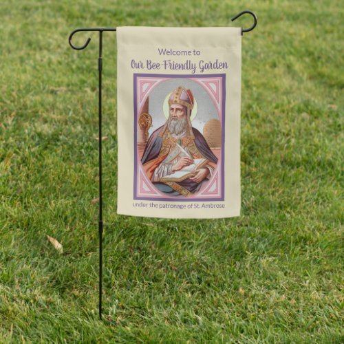 2_sided St Ambrose with Beehive on a Windowsill Garden Flag