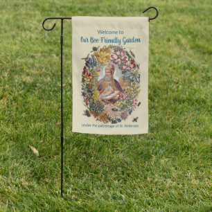 2-sided St. Ambrose with Flowers, Bees, and Hive Garden Flag