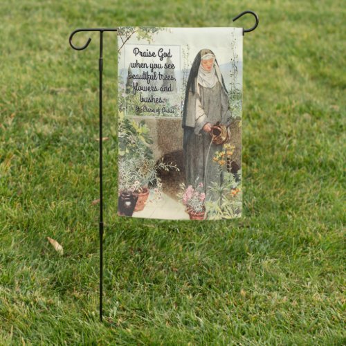 2_sided St Clare of Assisi Watering Flowers Quote Garden Flag