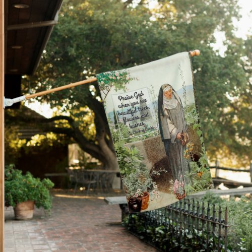 2_sided St Clare of Assisi Watering Flowers Quote House Flag