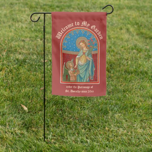 2_sided St Dorothy Receiving Apples and Roses Garden Flag