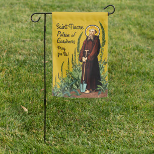 2-sided St. Fiacre amid Choir of Great Mulleins Garden Flag
