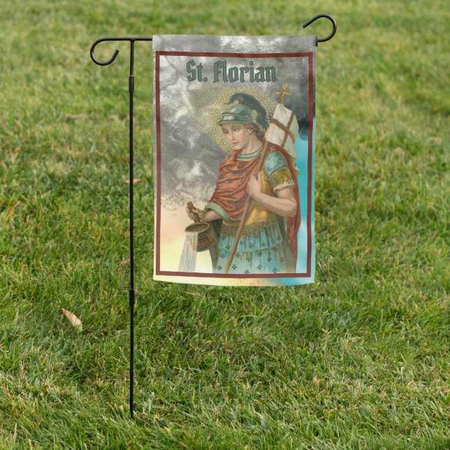 2-sided St. Florian with Bucket (Smoke; M 019) Garden Flag (In SItu)