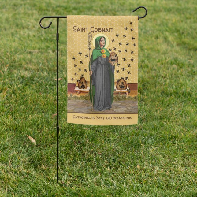 2-sided St. Gobnait and Her Bees (SAE 003) Garden Flag (In SItu)