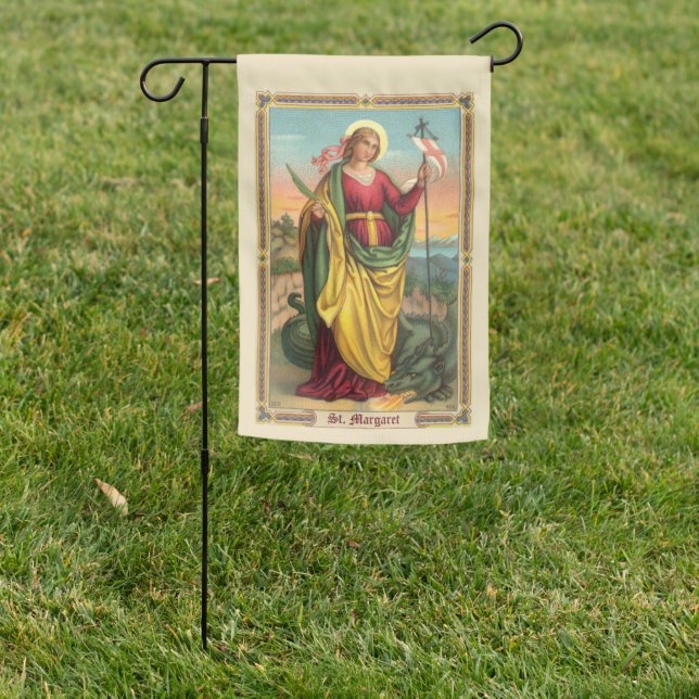 2-sided St. Margaret with Dragon and Banner Garden Flag (In SItu)