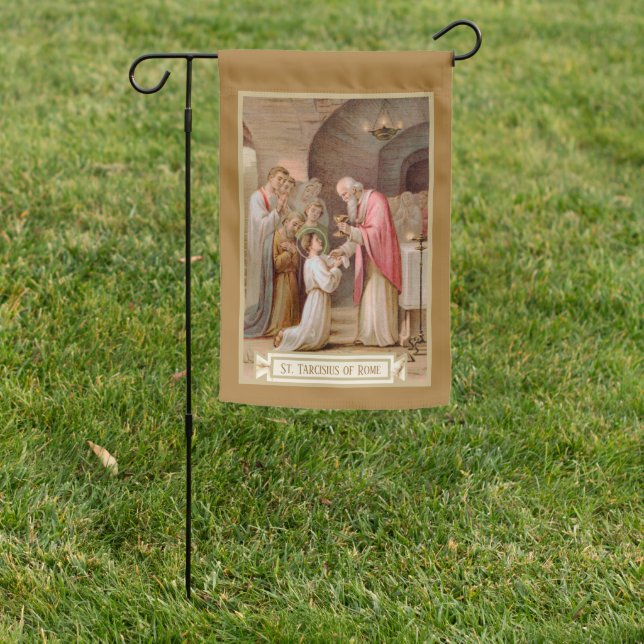 2-sided St. Tarcisius Receiving the Eucharist Garden Flag (In SItu)
