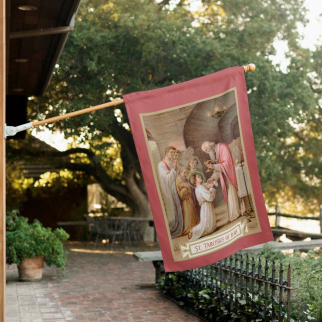 2-sided St. Tarcisius Receiving the Eucharist House Flag (In SItu)