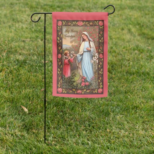 2_sided Standing Mary with Christ Child amid Roses Garden Flag