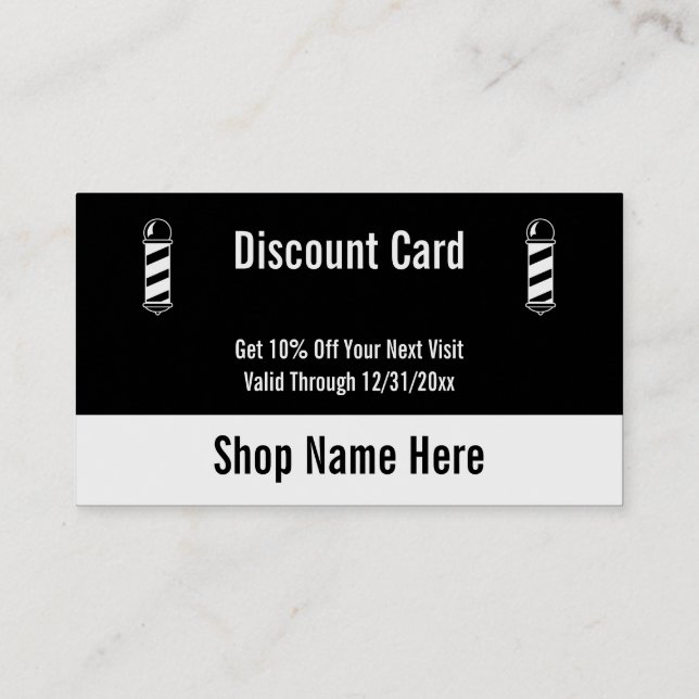 2-Sided Template Black White Barber Shop Discount Business Card (Back)