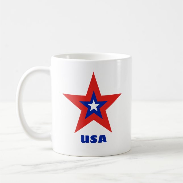 2-Sided Tricolor Star with Blue Custom Text Mug (Left)