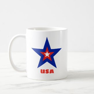 2-Sided Tricolor Star with Red Custom Text Mug