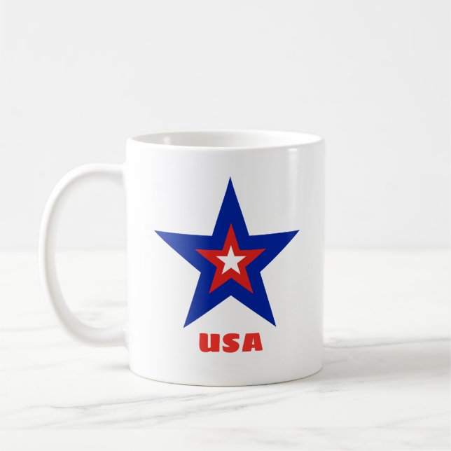 2-Sided Tricolor Star with Red Custom Text Mug (Left)