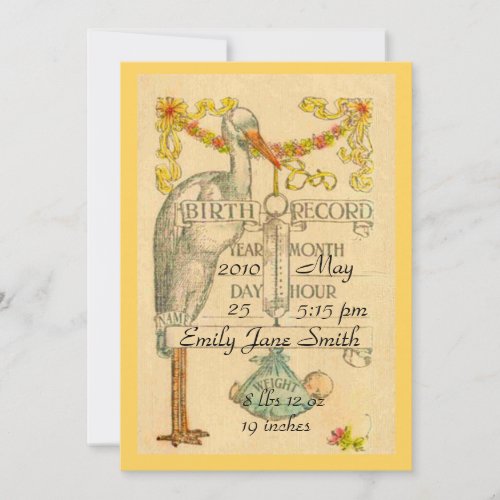 2 Sided Vintage Style Birth Announcement