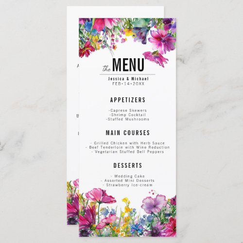 2 sided wedding menu Meadow Bloom collection