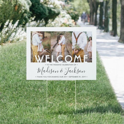 2 Sided Wedding Welcome Simple Modern 6 Photo Yard Sign