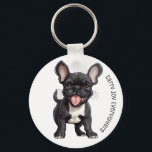 2 sided With custom text, Frenchie puppy Keychain<br><div class="desc">❗Custom background color possible. ❗ Experience the irresistible charm of French Bulldogs wherever you go with this adorable two-sided keyring. On one side, a heartwarming image of a cute Frenchie puppy captures your heart with its playful demeanor and endearing expression. The puppy's eyes twinkle with curiosity, and its tiny grin...</div>