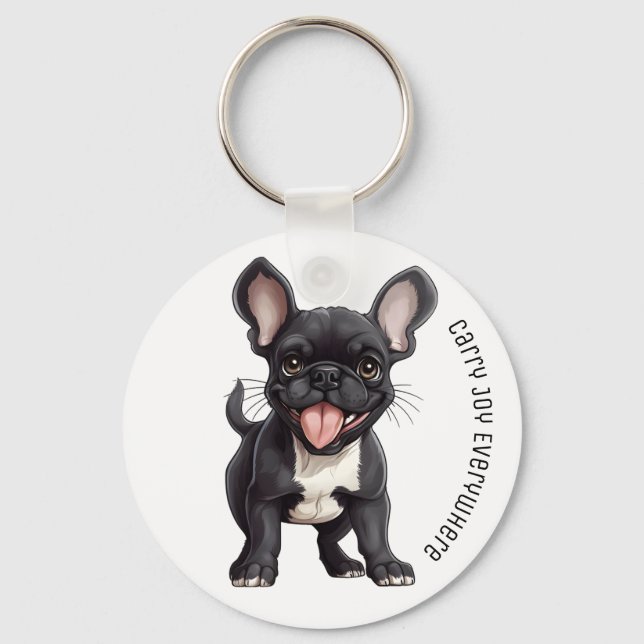 2 sided With custom text, Frenchie puppy Keychain (Front)