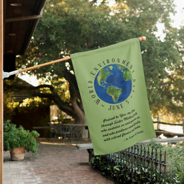 2-sided World Environment Day & St Francis Quote House Flag (In SItu)