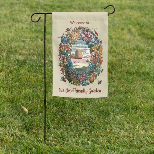 2_sided Wreathed Beehive Vignette Garden Flag