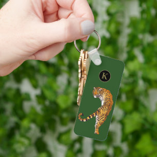 2 sided Young Wild and Free Tiger Monogram Green  Keychain