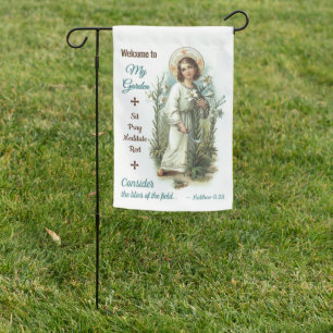 2-sided Youth Jesus Reaping Lilies with a Sickle Garden Flag