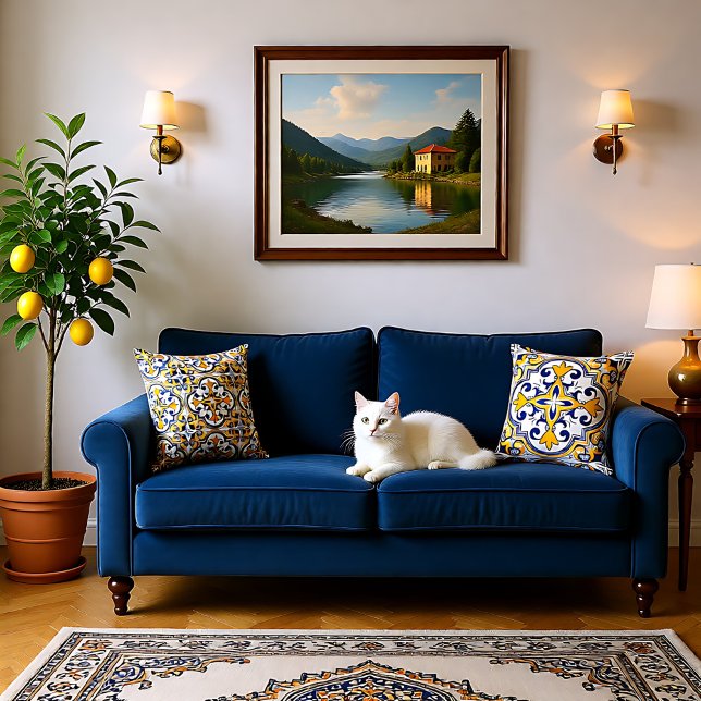 💙💛 2 sides blue and yellow Azulejos 9  Throw Pil Throw Pillow (2 sides blue and yellow Azulejos 9  Throw Pillow)