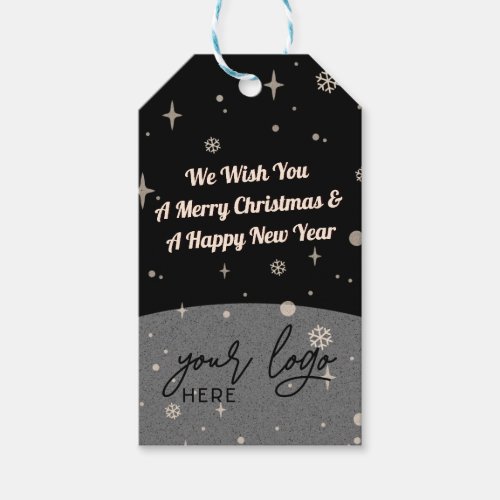 2 sides Business Logo and QR code Black Christmas  Gift Tags