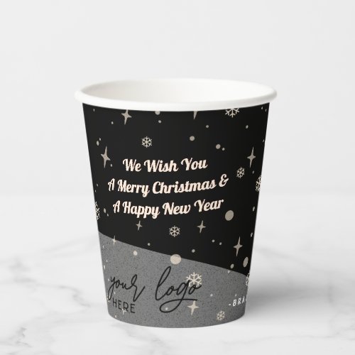 2 sides Business Logo and QR code Black Christmas Paper Cups