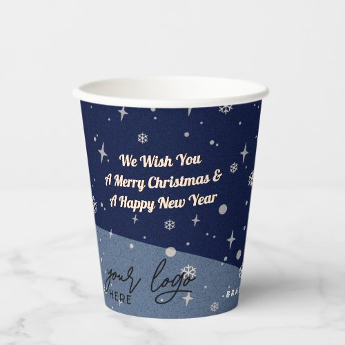 2 sides Business Logo and QR code Blue Christmas Paper Cups