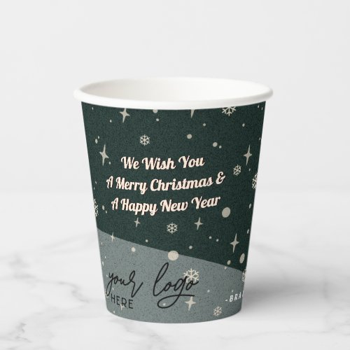 2 sides Business Logo and QR code Green Christmas Paper Cups