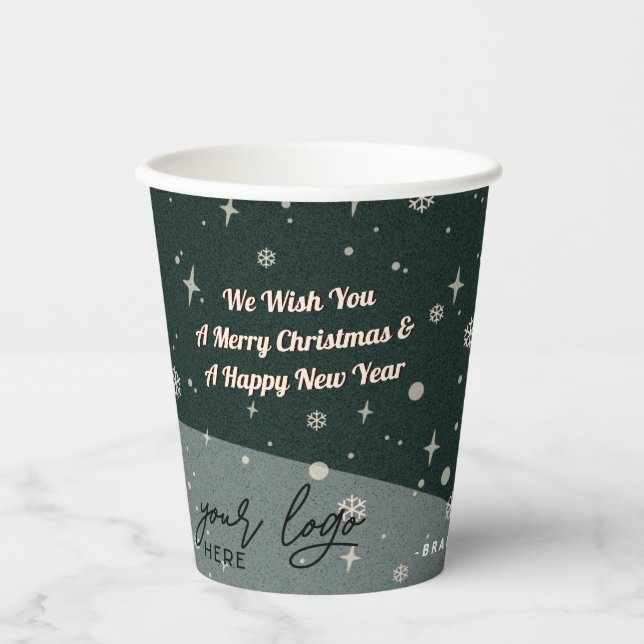 2 sides Business Logo and QR code Green Christmas Paper Cups (Front)