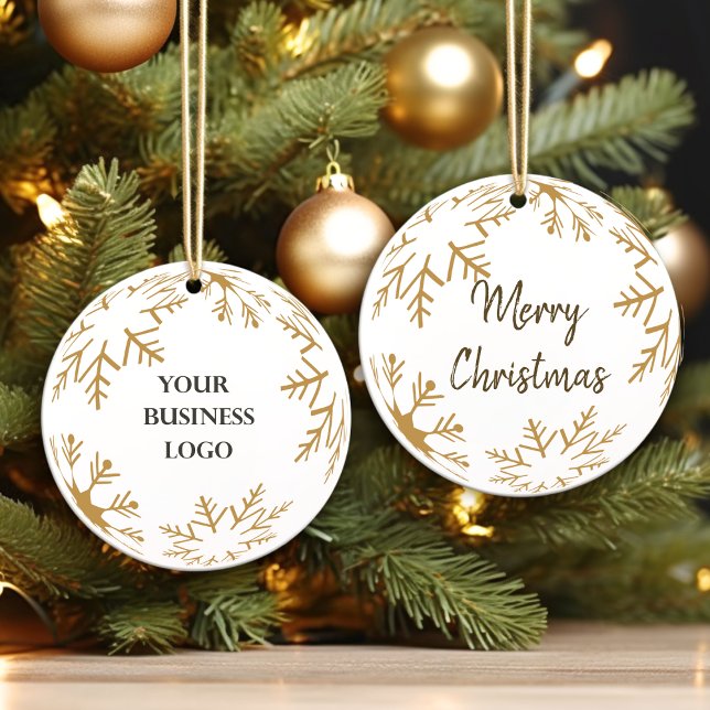 2 sides Logo & Merry Christmas Gold Business Ball Ceramic Ornament (Creator Uploaded)