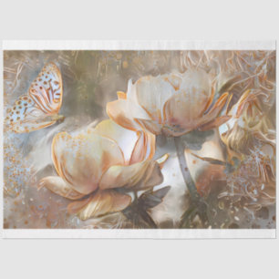 2 Silk Gold White Unique Roses Art Dream Tissue Paper