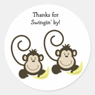 2 Silly Monkeys Birthday or Baby Shower Favor Classic Round Sticker